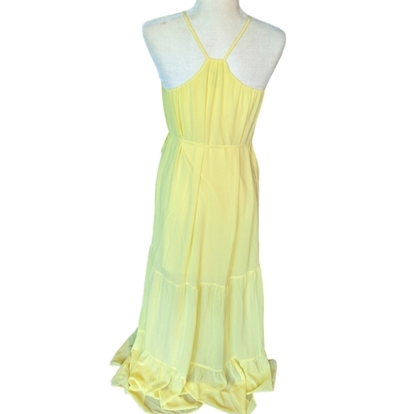 Buttery yellow chiffon flowy t back fairycore belted maxi sun dress sz 2 - Picture 9 of 13